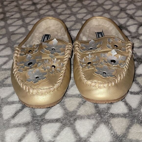 Lands End Faux Fur Lined Loafer Slip On Metallic Snowflake Slipper Shoes Size 7 - Picture 11 of 12
